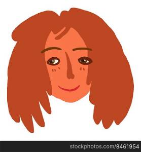 Female face sticker handdrawn illustration. Funny face and hairstyle. Female face sticker handdrawn illustration