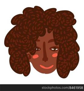 Female face sticker handdrawn illustration. Funny face and hairstyle. Female face sticker handdrawn illustration