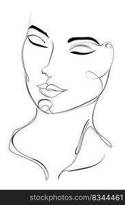 Female face with closed eyes in line art style.