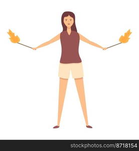 Female fakir icon cartoon vector. Fire show. Party event. Female fakir icon cartoon vector. Fire show