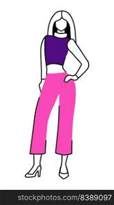 Female fashion model wearing pink trousers semi flat color vector character. Standing figure. Full body person on white. Simple cartoon style illustration for web graphic design and animation. Female fashion model wearing pink trousers semi flat color vector character