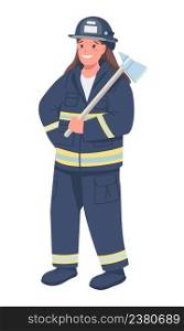 Female firefighter semi flat color vector character. Standing figure. Full body person on white. Gender equality in workplace simple cartoon style illustration for web graphic design and animation. Female firefighter semi flat color vector character