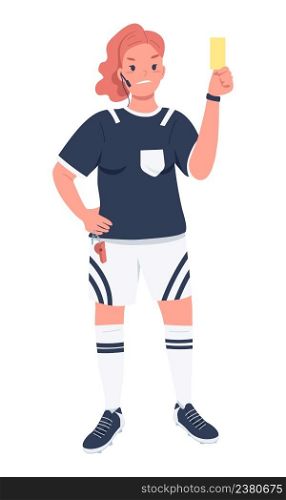 Female football referee semi flat color vector character. Posing figure. Full body person on white. Gender equality in workplace simple cartoon style illustration for web graphic design and animation. Female football referee semi flat color vector character