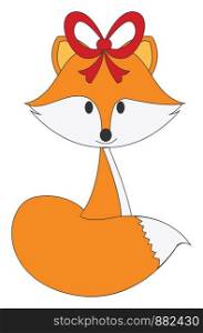 Female fox with bow, illustration, vector on white background.