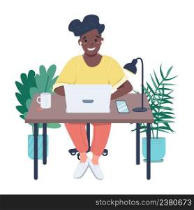 Female freelance worker semi flat color vector character. Full body person on white. Successful woman in workplace simple cartoon style illustration for web graphic design and animation. Female freelance worker semi flat color vector character