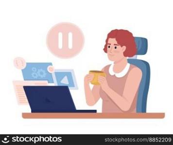 Female freelancer taking time off semi flat color vector character. Regular break. Editable figure. Full body person on white. Simple cartoon style illustration for web graphic design and animation. Female freelancer taking time off semi flat color vector character