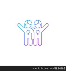 Female friendship gradient linear vector icon. Sisterhood. Girl power. Like-minded women. Supporting each other. Thin line color symbol. Modern style pictogram. Vector isolated outline drawing. Female friendship gradient linear vector icon