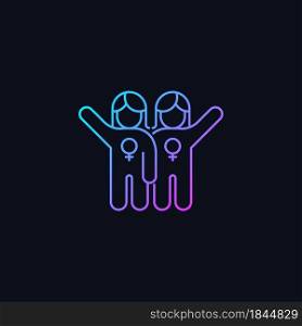 Female friendship gradient vector icon for dark theme. Sisterhood. Girl power. Like-minded women. Supporting each other. Thin line color symbol. Modern style pictogram. Vector isolated outline drawing. Female friendship gradient vector icon for dark theme