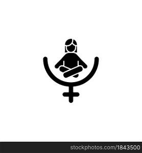Female gender identity black glyph icon. Venus symbol. Feminist therapy. Women empowerment. Mindfulness movement. Mental health. Silhouette symbol on white space. Vector isolated illustration. Female gender identity black glyph icon