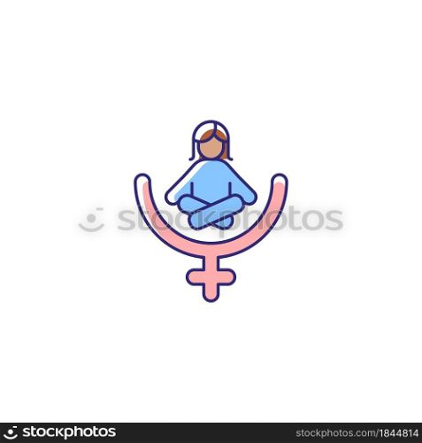 Female gender identity RGB color icon. Venus symbol. Feminist therapy. Women empowerment. Mindfulness movement. Mental health. Women wellness. Isolated vector illustration. Simple filled line drawing. Female gender identity RGB color icon