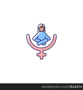 Female gender identity RGB color icon. Venus symbol. Feminist therapy. Women empowerment. Mindfulness movement. Mental health. Women wellness. Isolated vector illustration. Simple filled line drawing. Female gender identity RGB color icon