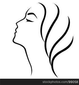 Female head abstract simple outline, stylized vector design element isolated on the white background
