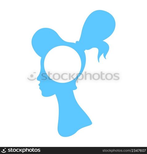 Female head silhouette flat concept vector illustration. Young girl with high ponytail 2D cartoon character on white for web design. Mysterious profile creative idea for website, mobile, presentation. Female head silhouette flat concept vector illustration