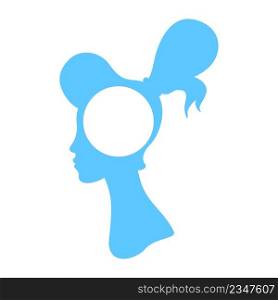 Female head silhouette flat concept vector illustration. Young girl with high ponytail 2D cartoon character on white for web design. Mysterious profile creative idea for website, mobile, presentation. Female head silhouette flat concept vector illustration