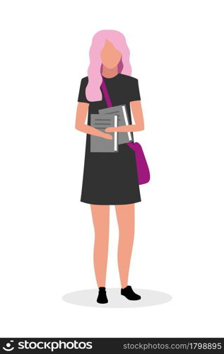 Female high school senior with pink hair semi flat color vector character. Full body person on white. Subcultured individual isolated modern cartoon style illustration for graphic design and animation. Female high school senior with pink hair semi flat color vector character