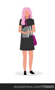 Female high school senior with pink hair semi flat color vector character. Full body person on white. Subcultured individual isolated modern cartoon style illustration for graphic design and animation. Female high school senior with pink hair semi flat color vector character
