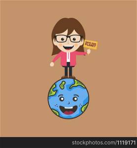 female holding sign save earth global warming campaign vector. female holding sign save earth global warming campaign