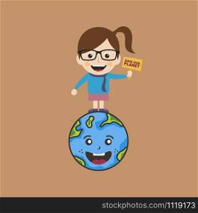 female holding sign save earth global warming campaign vector. female holding sign save earth global warming campaign
