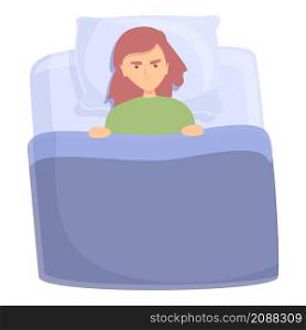 Female insomnia icon cartoon vector. Bed sleep. Woman sleepless. Female insomnia icon cartoon vector. Bed sleep