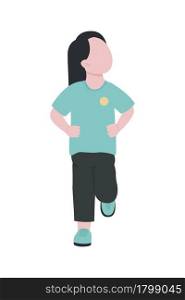 Female kid wearing kindergarten uniform semi flat color vector character. Full body person on white. Preschooler isolated modern cartoon style illustration for graphic design and animation. Female kid wearing kindergarten uniform semi flat color vector character