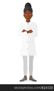 Female laboratory assistant vector flat design illustration isolated on white background. . Female laboratory assistant.