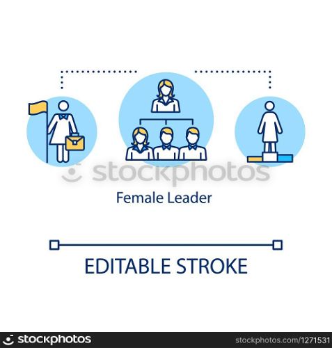 Female leader concept icon. Successful businesswoman, company director. Woman in position of power idea thin line illustration. Vector isolated outline RGB color drawing. Editable stroke