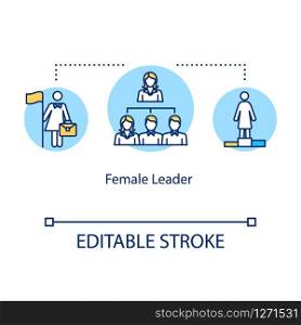 Female leader concept icon. Successful businesswoman, company director. Woman in position of power idea thin line illustration. Vector isolated outline RGB color drawing. Editable stroke