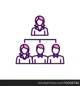 Female leader RGB color icon. Women in politics and business. Focusing on teamwork. Training, mentoring and personal development. Empathy and ambition balance. Isolated vector illustration. Female leader RGB color icon