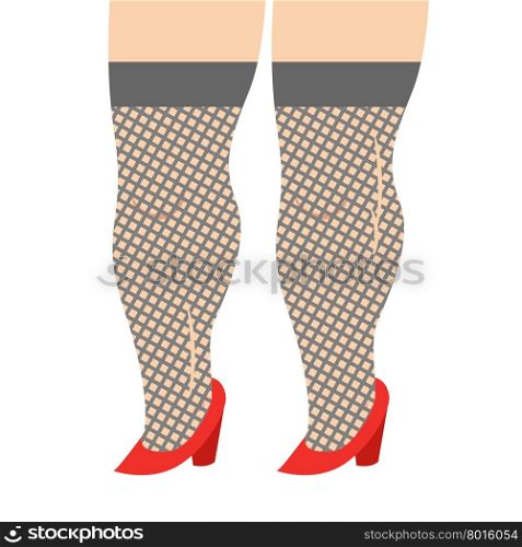 Female Legs in stockings and red shoes. Legs girl prostitute, whore&#xA;