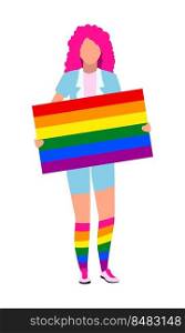 Female LGBT rights activist semi flat color vector character. Standing figure. Full body person on white. Pride parade simple cartoon style illustration for web graphic design and animation . Female LGBT rights activist semi flat color vector character