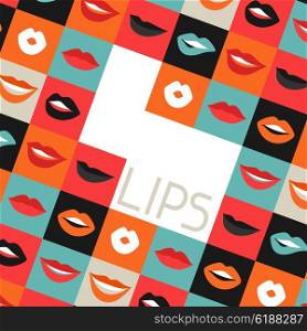 Female lips background. Mouths with red lipstick in variety of expressions. Image for advertising booklets, banners, flayers.