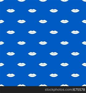 Female lips pattern repeat seamless in blue color for any design. Vector geometric illustration. Female lips pattern seamless blue