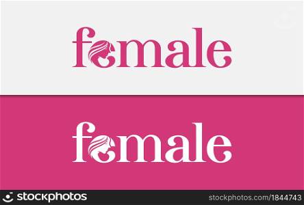 Female Logotype with Beauty Women Face Silhouette Inside Combination. Graphic Design Element.