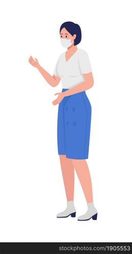 Female manager in face mask semi flat color vector character. Standing figure. Full body person on white. New normal isolated modern cartoon style illustration for graphic design and animation. Female manager in face mask semi flat color vector character