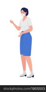 Female manager in face mask semi flat color vector character. Standing figure. Full body person on white. New normal isolated modern cartoon style illustration for graphic design and animation. Female manager in face mask semi flat color vector character