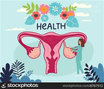 Female menstrual cycle. Female doctor tracking menstrual cycle. Vector illustration of female reproductive system. Female menstrual cycle. Female doctor tracking menstrual cycle. Vector illustration of female reproductive system.