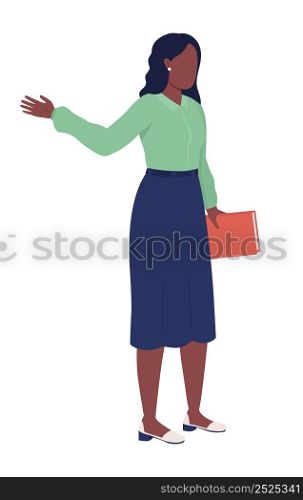 Female middle school teacher semi flat color vector character. Posing figure. Full body person on white. Teaching pupils in class simple cartoon style illustration for web graphic design and animation. Female middle school teacher semi flat color vector character