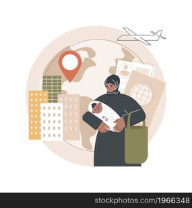 Female migrant abstract concept vector illustration. Female migrant worker, international marriage, philippine indian muslim woman, passport and documents, house cleaner, refugee abstract metaphor.. Female migrant abstract concept vector illustration.