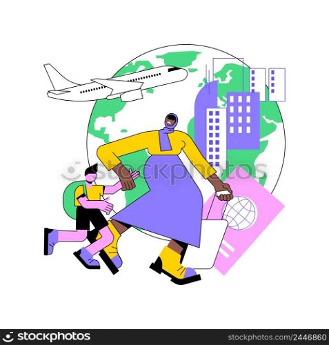 Female migrant abstract concept vector illustration. Female migrant worker, international marriage, philippine indian muslim woman, passport and documents, house cleaner, refugee abstract metaphor.. Female migrant abstract concept vector illustration.