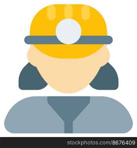Female miner wearing safety helmet with head l&