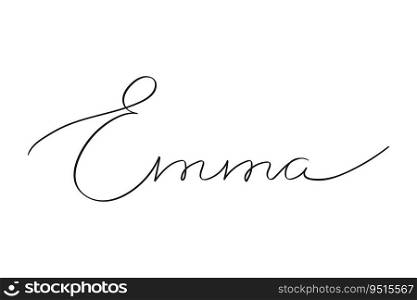 Female name Emma. Girl"s name Handwritten lettering calligraphy typescript isolated on white background. Vector art
