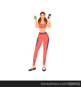 Female nutritionist, girl with apple and smartphone flat color vector character. Healthy nutrition plan, dietary food menu isolated cartoon illustration for web graphic design and animation