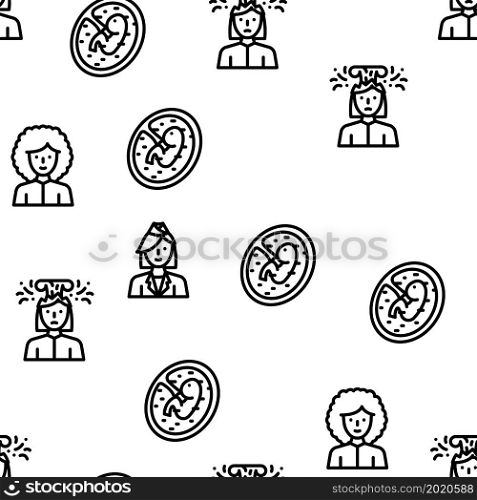 Female Occupation And Profession Vector Seamless Pattern Thin Line Illustration. Female Occupation And Profession Vector Seamless Pattern