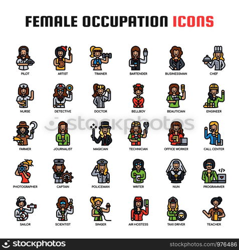 Female Occupation , Thin Line and Pixel Perfect Icons