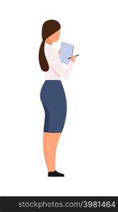 Female office supervisor semi flat color vector character. Standing figure. Full body person on white. Secretary simple cartoon style illustration for web graphic design and animation. Female office supervisor semi flat color vector character