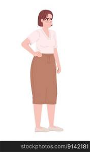 Female office worker in summer work outfit semi flat color vector character. Editable figure. Full body person on white. Simple cartoon style spot illustration for web graphic design and animation. Female office worker in summer work outfit semi flat color vector character