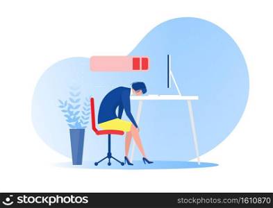 Female office worker sleeping at the table with low battery. syndrome,mental health problems,hard work concept vector