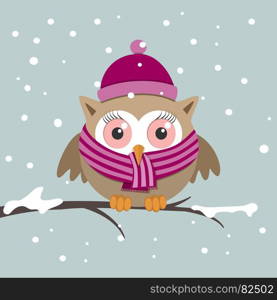 Female owl with scarf on a winter day