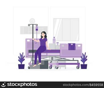 Female patient with dropper at hospital flat design