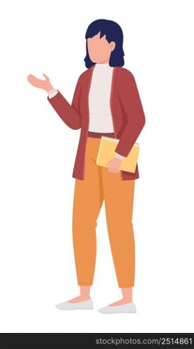Female personal tutor semi flat color vector character. Standing figure. Full body person on white. Providing assistance simple cartoon style illustration for web graphic design and animation. Female personal tutor semi flat color vector character